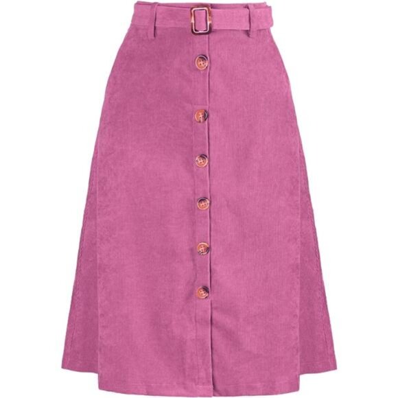 Womens High Waist Button Front A-Line Skirt Pink - Picture 1 of 5